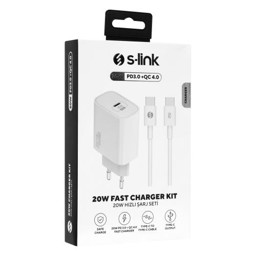 S-LINK SL-EC62TP Type-C 20W PD3.0 Quick Charge QC4.0 Kablo + Ev Şarj Adaptör - Cep Telefonları Aksesuarları ürünleri tekmarshop.com'da